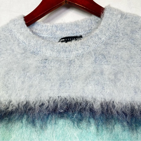 ASOS Striped Sweater Wool Oversized Extreme Fluffy Blue Designer Men’s Ombre - Picture 5 of 9